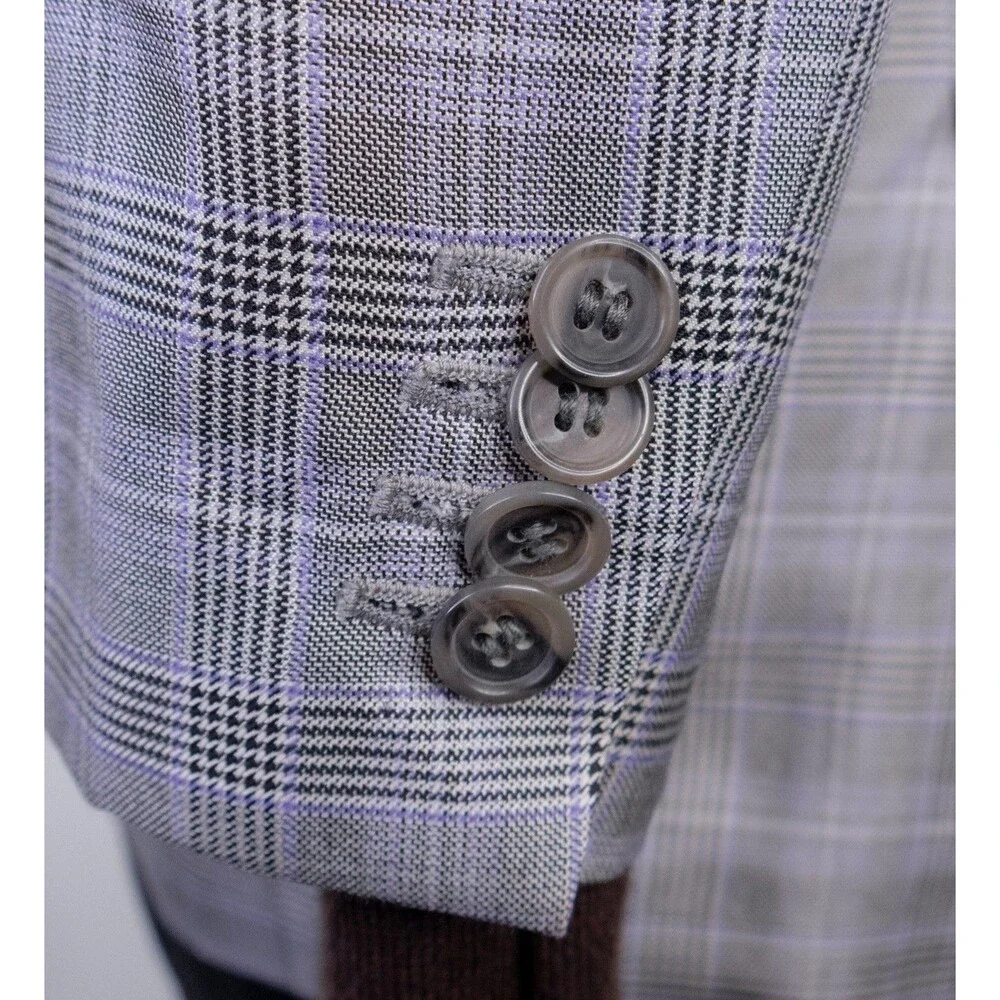 DAVID AUGUST Couture Blazer Men's 38XS Sport Coat Plaid Surgeon's Cuffs Jacket